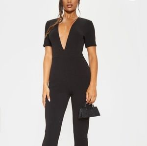 PrettyLittleThing Black Plunge Jumpsuit